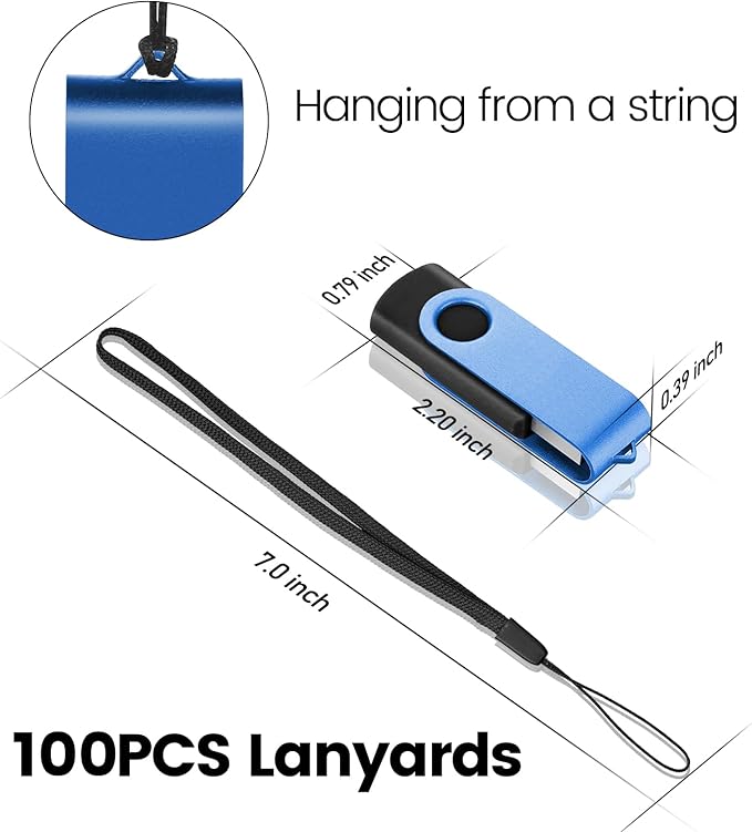 EASTBULL Flash Drives Bulk 2GB USB Thumb Drive 100 Pack USB 2.0 Memory Stick Swivel Pen Drive with Lanyard for Storage and Backup (2GB 100 Colors)