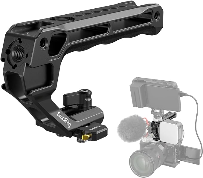 SMALLRIG Lightweight NATO Top Handle, Quick Release NATO Grip w/NATO Rail for DSLR Camera Cage, Universal Top Handle with 5 Cold Shoe Adapters - 4345 Black
