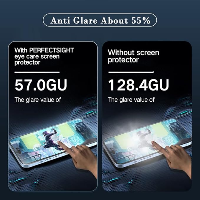 PERFECTSIGHT Sapphire Anti Glare Anti Blue Light Screen Protector Designed for iPhone 14 Pro Max - Eye Protection Diamond Hard Tempered Glass - Matte Military Grade Shatterproof Bubble Free (6.7 inch)