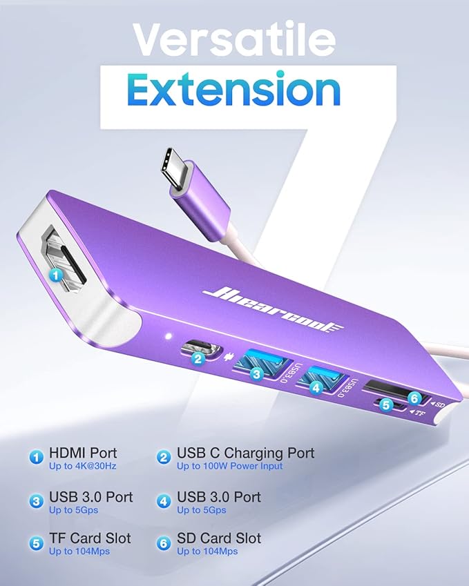 Hiearcool USB C Hub for MacBook Pro M2, USB-C Adapter for Mac-Book Air M1, USBC to HDMI Multi-Port Dongle 7 in 1 Type-C Dock for Mac Book Thunderbolt 3 4 Laptops and Other Type C Devices
