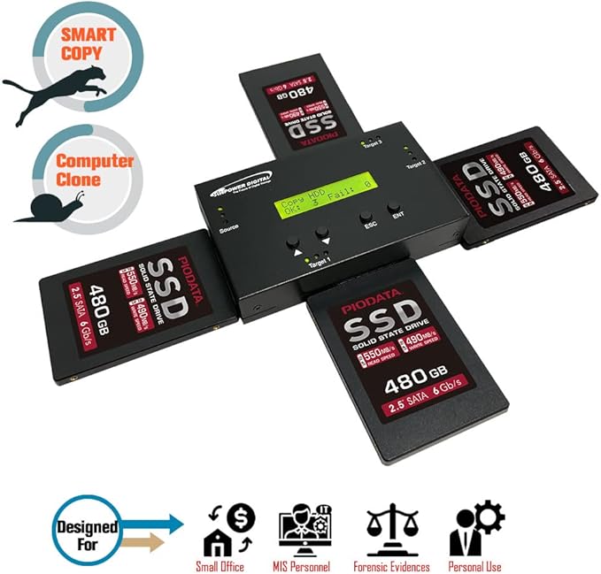Vinpower 1 to 3 SATA 2.5" & 3.5" Hard Disk Drive/Solid State Drive (HDD/SSD) Clone Duplicator and DOD Level Eraser