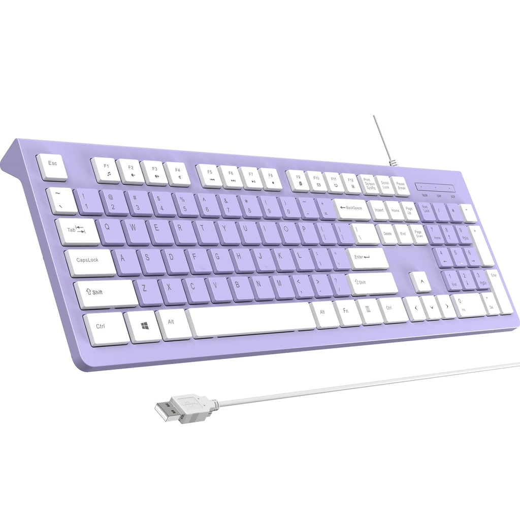 COLIKES Wired Keyboard, Ultra-Thin USB Wired Computer Keyboard, Low-Profile Keys, Spill-Resistant, Multimedia Keys, Compatible with Windows, Mac, Chrome, Linux, and Android-Purple
