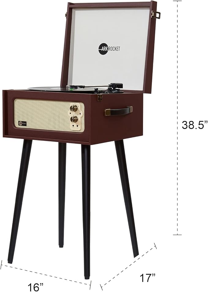 Arkrocket Discovery II 3-Speed Bluetooth Record Player Retro Console Turntable with Built-in Speakers and Removable Legs (Brown)