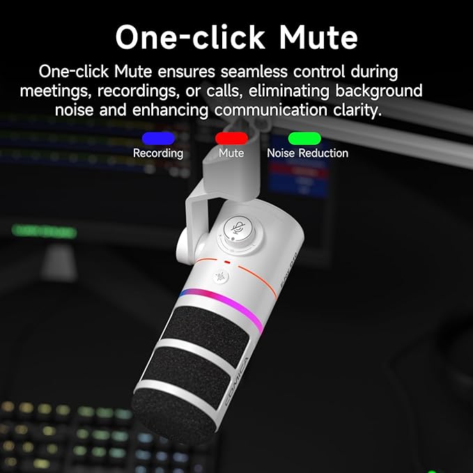 COMICA EJoy D10(A) USB Gaming Microphone – Boom Arm Mic with Noise Cancellation, XLR/USB-C, Real-Time Monitoring, Muting, RGB Professional Studio Mic for Gaming, Streaming, Podcast, Recording (White)