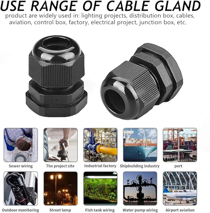 PENGLIN Cable Glands 3/4" NPT Nylon Cable Connector, Strain Relief Cord Connector, IP68 Waterproof Adjustable Locknut(3/4 Inch (10-Pack))
