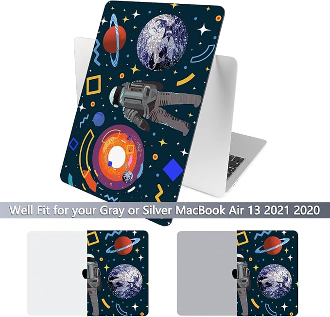 Batianda Design Case for New MacBook Air 13 Inch Model A2337 M1 A2179 A1932 2021 2020 2019 Release,3D Painted Hard Shell with Keyboard Cover & Screen Protector, Astronaut Planet