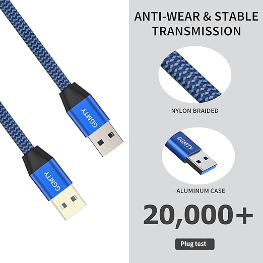 USB to USB Cable 3FT,Durable Braidedfor USB 3.0 Male to Male Type A to Type A Cable Data Transfer Compatible with Hard Drive, Laptop, DVD Player, TV, USB 3.0 Hub, Monitor, Camera