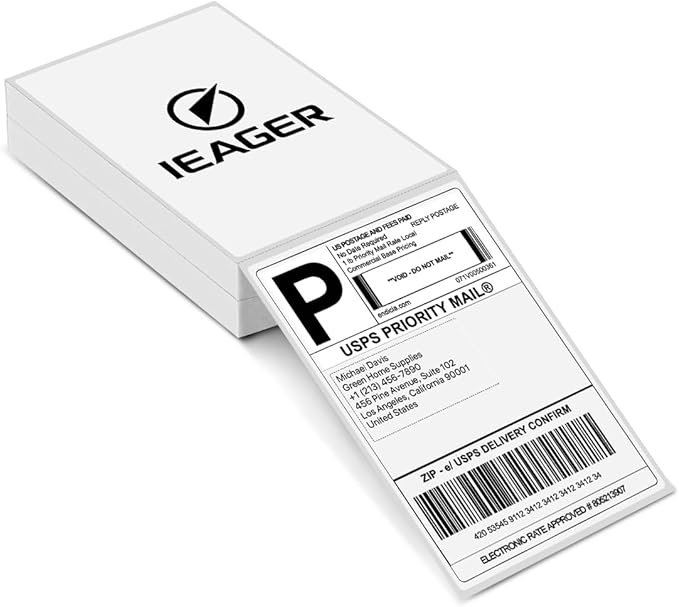 iEager 4x6 Inch Thermal Labels, White Shipping Label Stickers, Commercial+ Grade Thermal Printer Sticker, 180 Labels/Pack