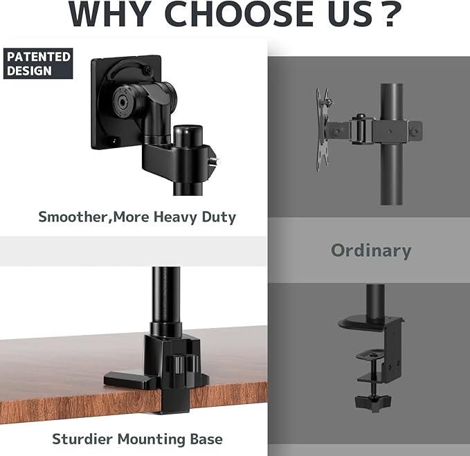 Monitor-Arm Ultrawide Heavy Duty 24-57'' - Aluminum Single Monitor Mount Holds up to 59.4lbs, Adjustable Desk Mount Stand, VESA75/100/200mm, Black