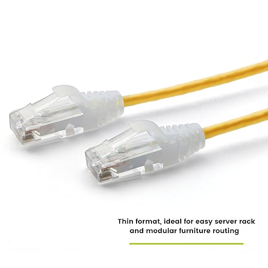 TRUECABLE Cat6 Component Rated Patch Cable, Unshielded (U/UTP), 7ft, Yellow, 28AWG Solid Copper, Snagless 10G High-Speed Ethernet Cable, PoE++ 4PPoE 100W, UL Listed, RoHS-3, 1 Pack
