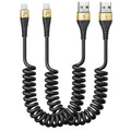 Short iPhone Charger Cable for Car, 2 Pack 3FT Coiled Lightning Cable
