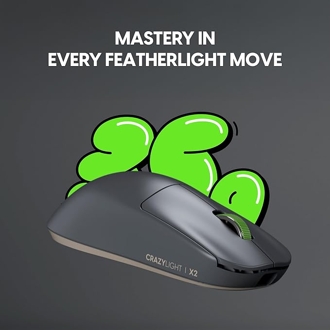 Pulsar Gaming Gears X2 Crazylight Wireless Gaming Mouse, Ultra Lightweight 1.23 oz (35g), Optical Switch, 32000 DPI, 750 IPS, XS-1 Sensor, 8k Compatible (Volt Shadow)