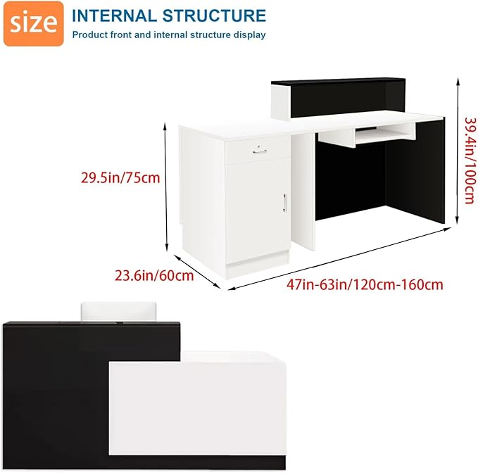 Reception Desk with Counter Modern Checkout Counter with Lockable Drawer Keyboard Tray Receptionist Desk for Office Salon Reception Table L Right 47inch/120cm