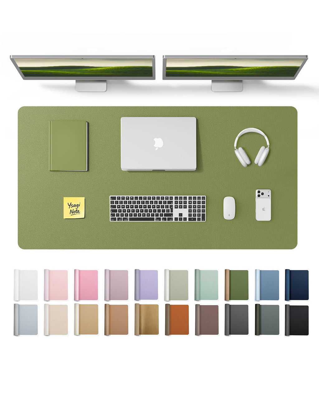 YSAGi Leather Desk Protector, Office Mat, Large Mouse Mat, Non-Slip PU Leather Blotter, Laptop Desk, Waterproof Writing Pad for Office and Home (Green, 47.2" x 23.6")