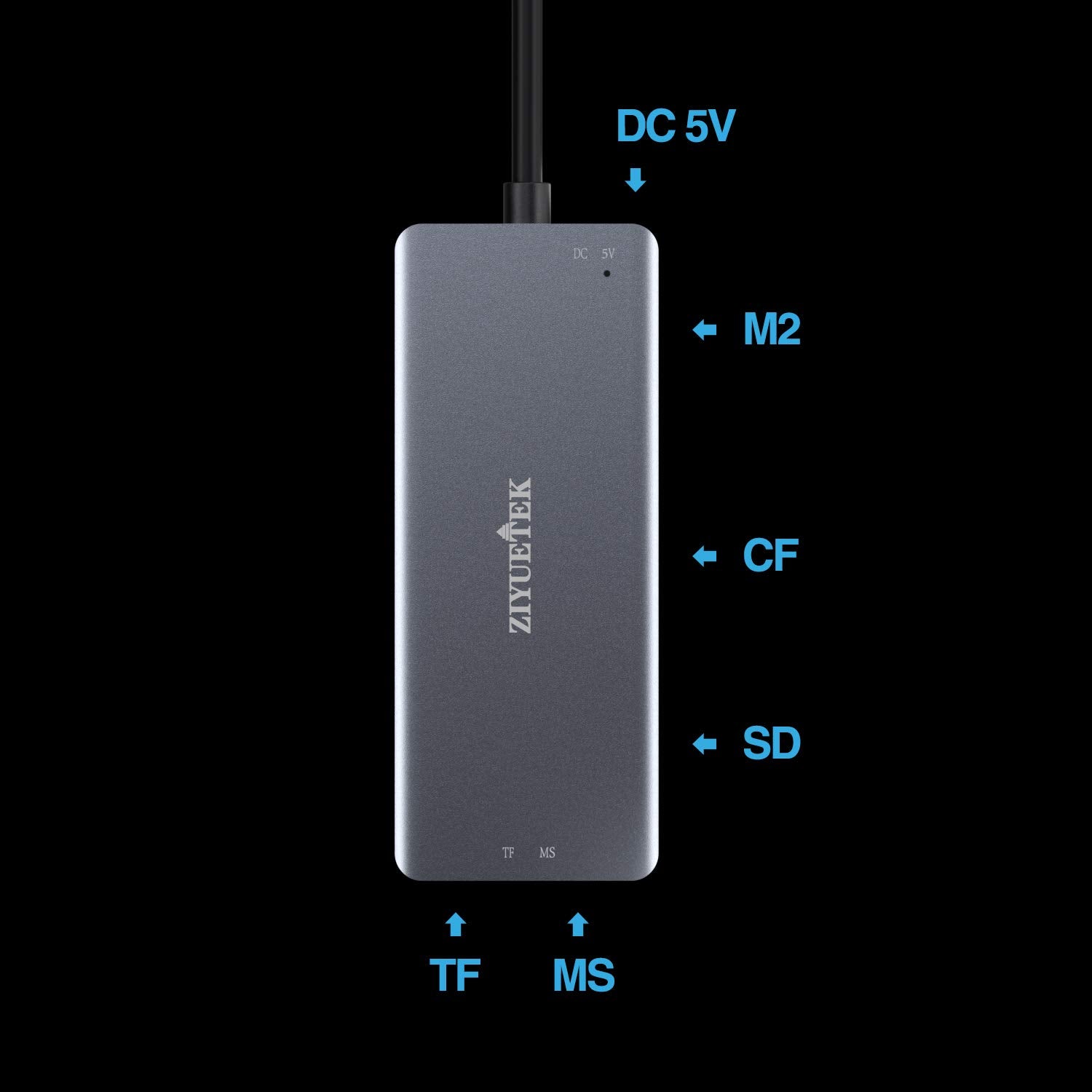 ZIYUETEK USB C SD Card Reader,5- in-1 Aluminum Thunderbolt 3 Memory Card Reader for CF, SD/SDHC,TF/Micro SD/MS/M2,CompactFlash Card for iPhone 15/16/Pro Max Android Windows MacBook