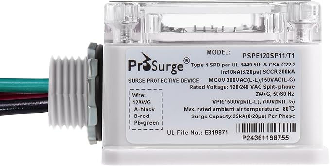 HVAC Surge Protector,Whole House Surge Protector,Single-Phase,3-Wire for 120/240V, 25KA(Surge Capacity per Phase),UL Listed
