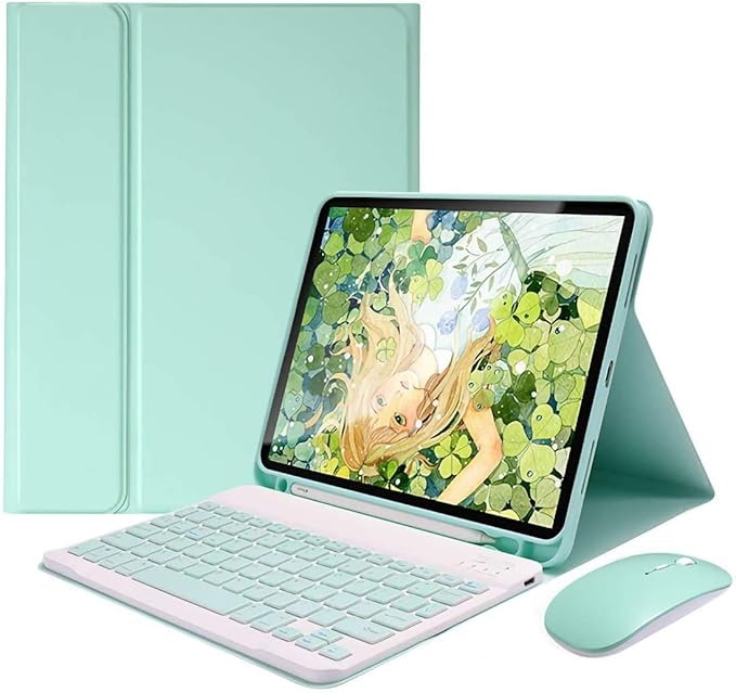 AnMengXinLing Keyboard Case for iPad Pro11 2022/2021 with Mouse Detachable Wireless Keyboard Pencil Holder Slim Smart Cover for iPad Pro 11 inch 4rd Gen/3rd Gen,Green