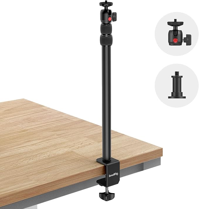 SmallRig Camera Desk Mount Table Stand, Adjustable Light Stand 15"-35", Tabletop C Clamp for DSLR Camera, Ring Light, Live Streaming, Photo Video Shooting