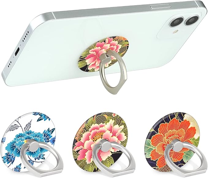 Bonoma Phone Ring Holder, 3 Pack Universal Finger Ring Stand Grip Kickstand Ring for All Smartphones (Flowers)