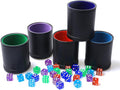 RERIVER 5 Pack PU Leather Dice Cups Velvet Felt-Lined Shaker Cups with 30 Dot Dice for Bar Party Yahtzee Farkle Dice Games