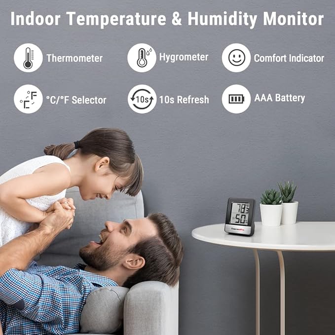 ThermoPro TP49 Digital Hygrometer Indoor Thermometer Humidity Meter Room Thermometer with Temperature and Humidity Monitor Mini Hygrometer Thermometer