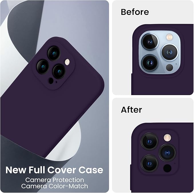 FireNova Designed for iPhone 13 Pro Case, Silicone Upgraded [Camera Protection] Phone Case with [2 Screen Protectors], Soft Anti-Scratch Microfiber Lining Inside, 6.1 inch, Purple