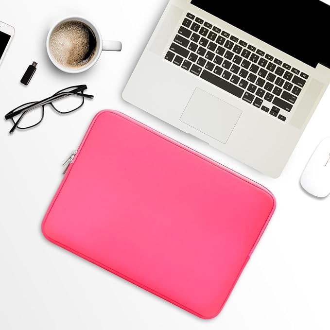 RAINYEAR 16 Inch Laptop Sleeve Protective Soft Case Padded Zipper Cover Specially Compatible with 16" MacBook Pro/Max M1 M2 M3 M4 A2141 A2485 A2780 A2991 A3403 A3186 (Bright Pink, Upgraded Version)