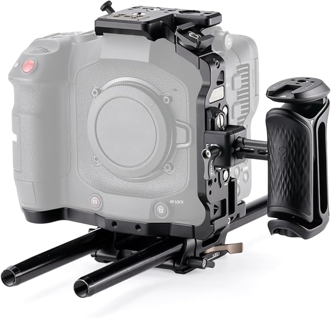 Tilta Camera Cage Compatible with Canon C80 Advanced Kit | Includes Tilta Xeno NATO Side Handle, 15mm LWS Baseplate, Aluminum Rods & Button Extensions | NATO, Cold Shoe, 1/4"-20 & 3/8"-16 Threads