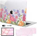 for MacBook Air 13 inch M1 Case 2021 2020 2019 2018 (Model M1 A2337 A2179 A1932) with Touch ID & Retina Display, Printed Pattern Hard Shell Case Keyboard Cover, Pink & Purple Flowers