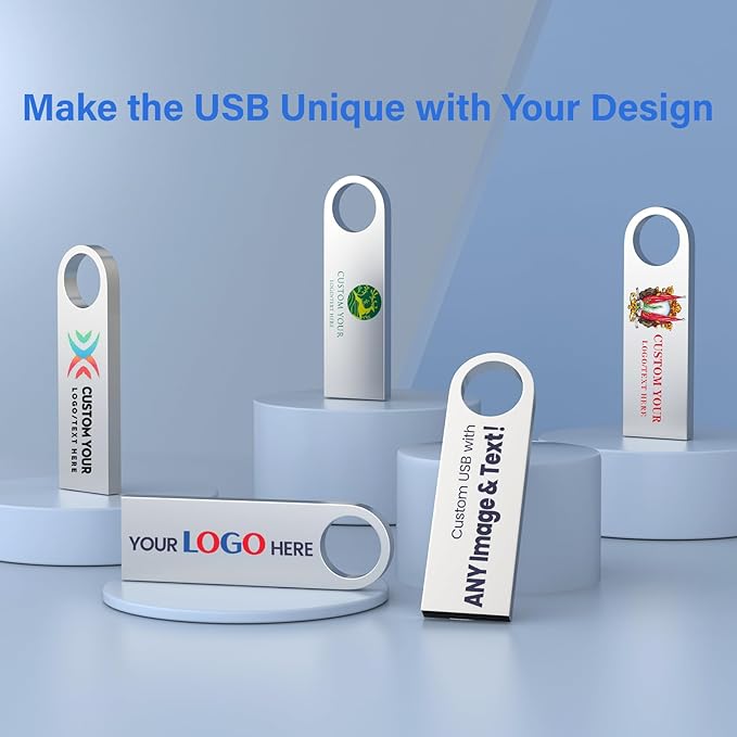 Customizable Flash Drives 8GB, Wooolken Personalized USB 2.0 Thumb Drives 10/20/50/100 Pack, Logo Pendrive Custom Memory Stick USB Engraved Logo (Metal)