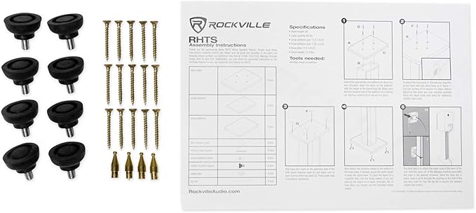 Rockville Pair RHTSC 36-Inch Bookshelf Speaker Stands, Surround Sound, 60 lbs Capacity, Wood Construction, Isolation Pads, Spikes, Sand-Fillable, for Home Theater and Studio Audio