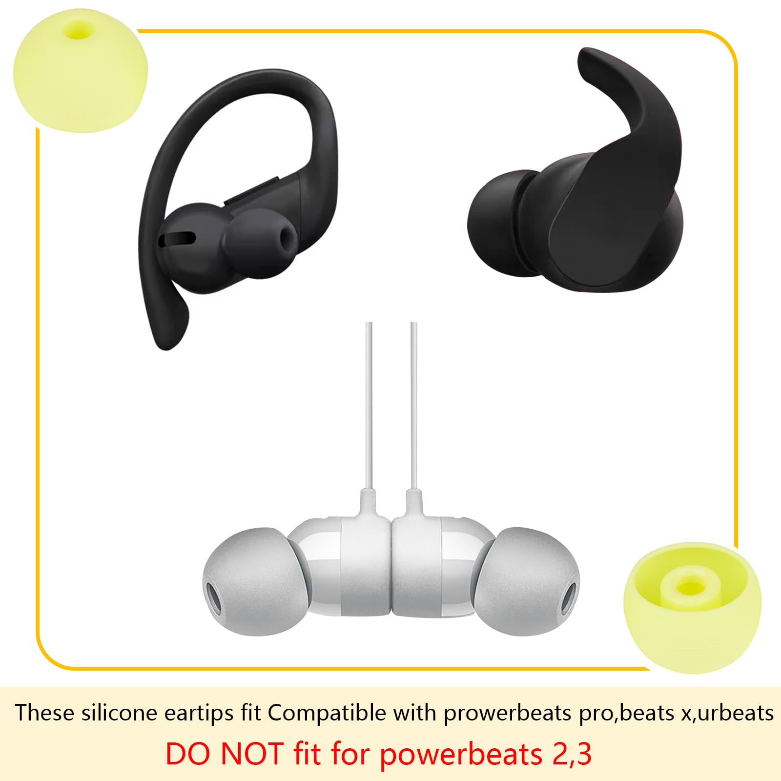 MQIMY Silicone Earbud Tips Replacement Ear Tips Compatible with Powerbeats Pro Beats Wireless Earphone Headphones Earbud Covers 4 Pairs