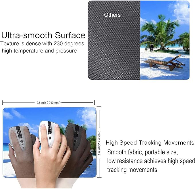 Tropical Beach Mouse Pad, Coconut Palm Trees Shadows on Hawaii Shore Summer Plants Idyllic, Customized Rectangle Non-Slip Rubber Mousepad Nature Gaming Mouse Pad, 9.5 X 7.9 Inches