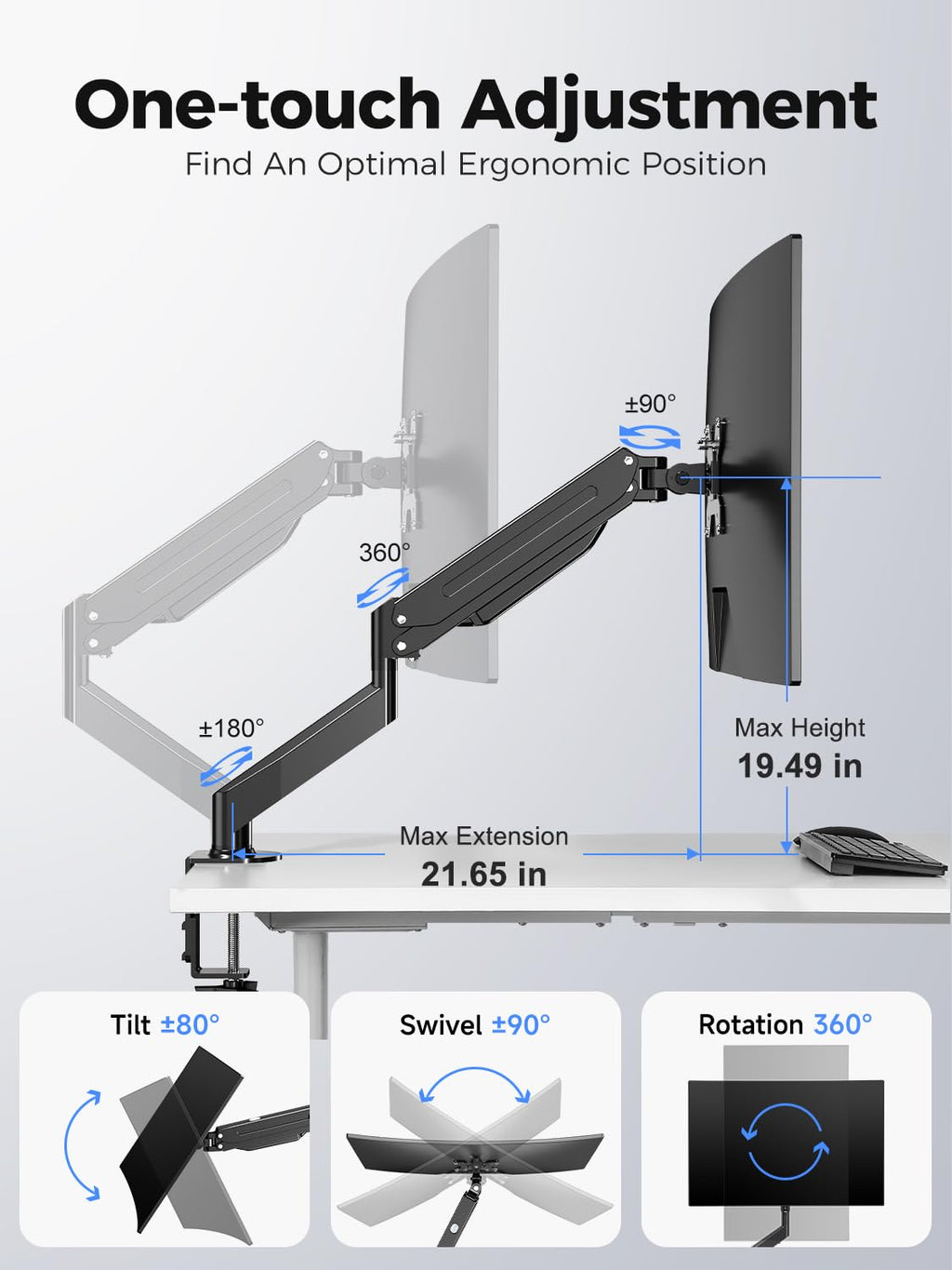 Suptek Single Monitor Mount,Adjustable Gas Spring Monitor Arm Desk Mount Stand Fits 17 20 22 23 24 26 27 32 33 35 36 inch,Holds up to 25 lbs, Black(MD9)