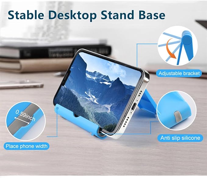 Cell Phone Stand for Desk Foldable Cell Phone Holder Desk Tablet Holder Mobile Phone Dock, Multi-Angle Universal Adjustable Tablet Dock (Pink+Purple+Black+Blue)