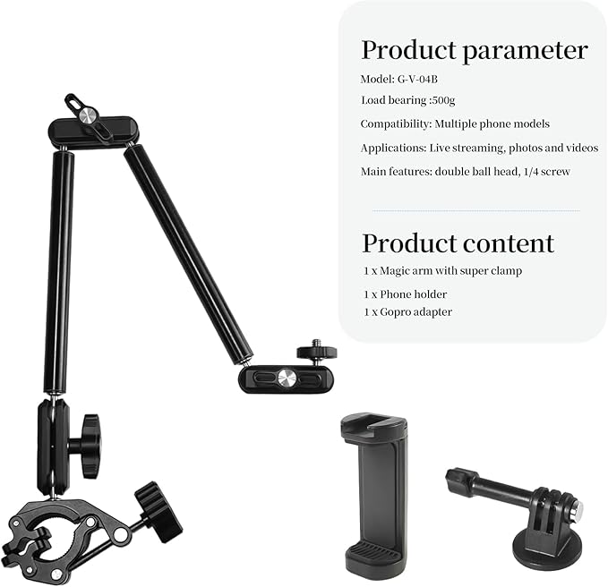 FIFIELD 22" Magic Arm with Super Clamp Overhead Camera Mount for Camera, 1/4” Threads Adjustable Desktop Stand Holder Compatible with Phone Microphone Webcam Action Camera Video Light