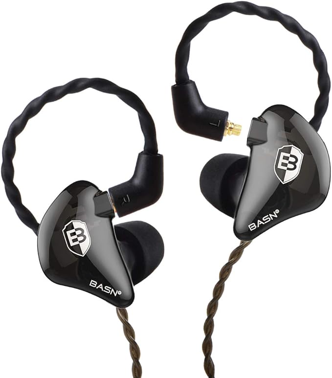 BASN in Ear Monitor Headphones for Musicians, Bsinger 2nd Generation Sound Isolating Earphones with Dual Dynamic Drivers Detachable MMCX Cable (Black)…