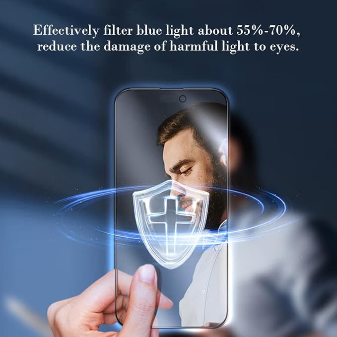 PERFECTSIGHT Sapphire Anti Glare Blue Light Blocking Screen Protector Designed for iPhone 14 Pro Max, [Medical-Grade Eye Protection] Filter 8 Radiations Matte Diamond Hard Tempered Glass (6.7 inch)