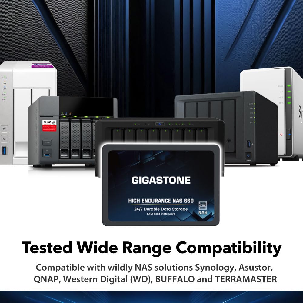Gigastone 【NAS Certified】 1TB High Endurance SSD (8-Pack) Up to 550MB/s TLC Flash with SLC Caching 24/7 Reliable for Gaming/PC/NAS SSD 5-Year Warranty 2.5" SATA Internal Solid State Drives RAID Disk