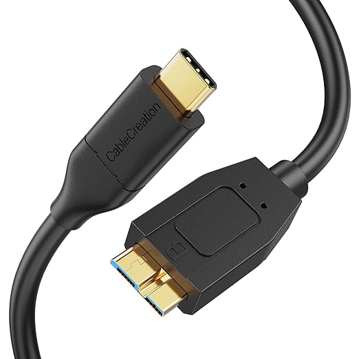 CableCreation 2FT USB C to Micro B Cable,10Gbps Speed External Hard Drive Braided,USB 3.1 Type C to Micro B Work for iPhone 15/16,Seagate WD Westgate My Passport,MacBook Pro/Air, iPad/Tablet,Black