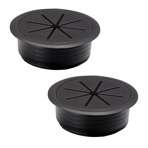 2 Pcs Desk Grommet 2-1/16" / 53 mm, Desk Hole Cover for Cables Black, Cable Grommet ABS Plastic, Desk Hole Grommet for Home & Office Pc, Detachable Cable Cord Organizer