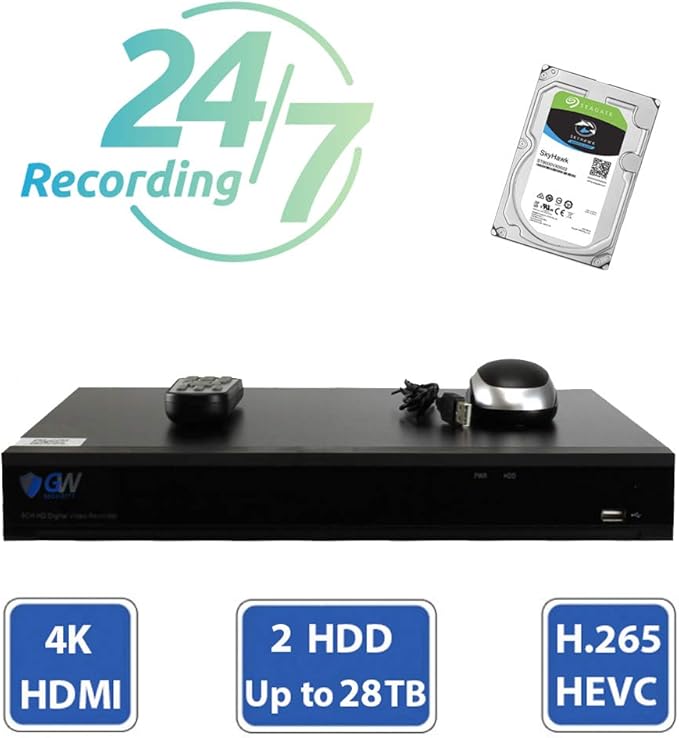 GW 8 Channel 4K NVR 8MP 4K AI Smart Home Security Camera System, (4) Dome and (4) Bullet Built-in Microphone Audio Recording HD 2160P IP PoE Cameras, Face Recognition/Human/Vehicle Detection