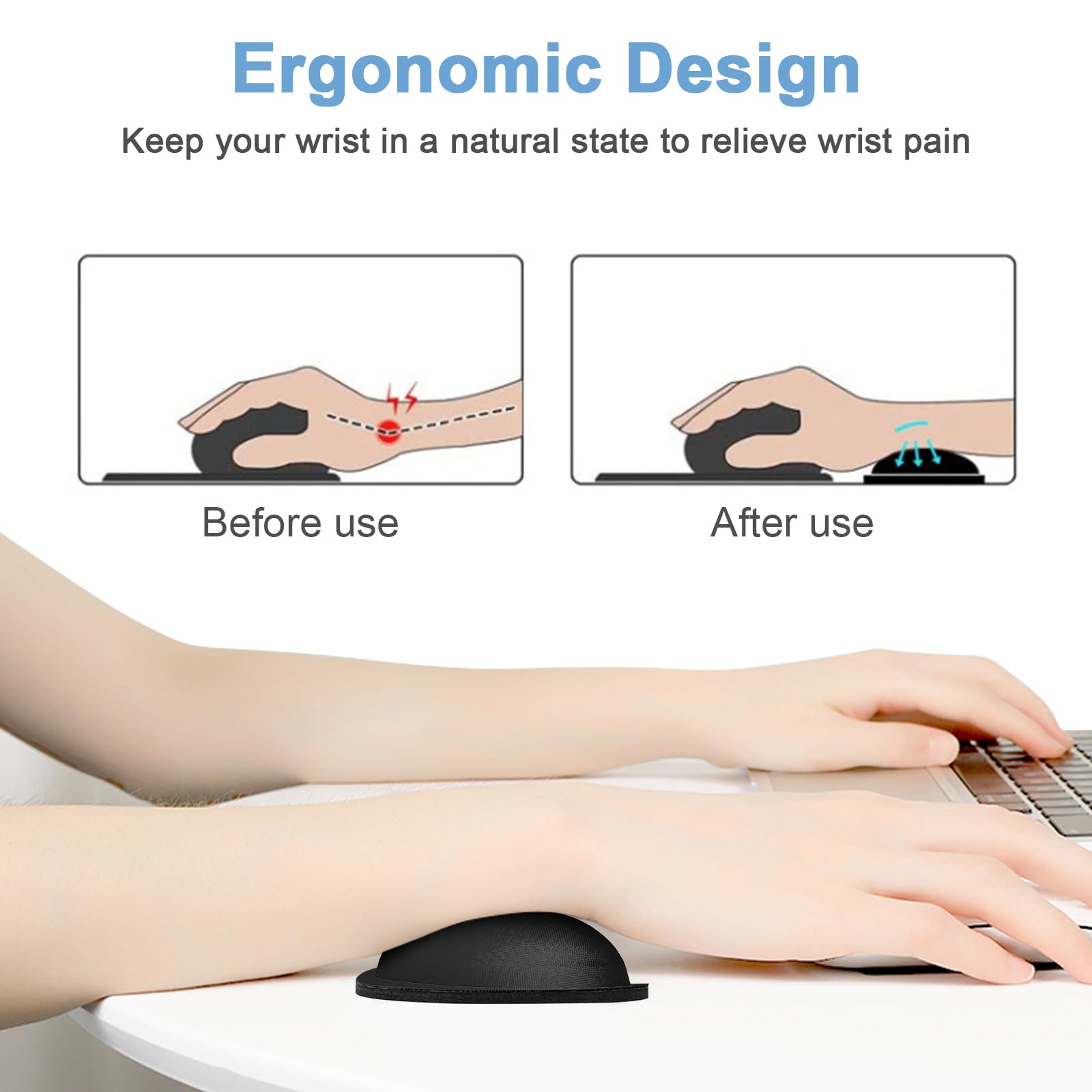 Dapesuom Mouse Wrist Rest, Cute Ergonomic Memory Foam Mouse Wrist for Computer Desk Mats Support, Hand Rest Pad Cushion for Gaming, Office, Laptop, Men, Women, Pain Relief & Easy Typing, Jet Black