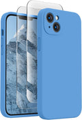 FireNova Designed for iPhone 13 Case, Silicone Upgraded [Camera Protection] Phone Case with [2 Screen Protectors], Soft Anti-Scratch Microfiber Lining Inside, 6.1 inch, Blue