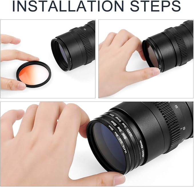 62mm Graduated Color Filters Kit 9 Pieces Gradual Colour Lens Filter Kit Set Accessory for Canon Nikon Sony Pentax Olympus Fuji DSLR Camera + Lens Filter Pouch +Lens Cleaning Cloth