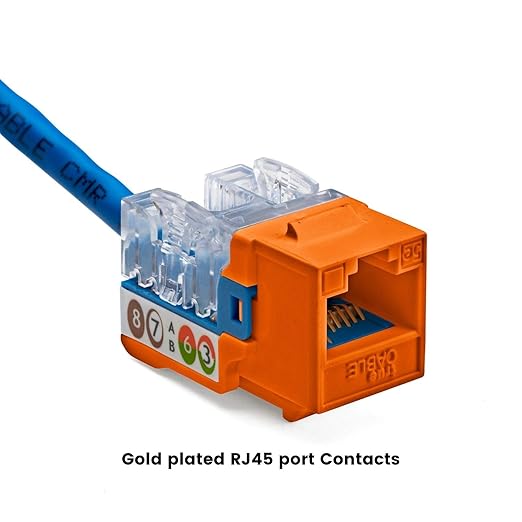 trueCABLE Cat5e Keystone Jack, Unshielded (UTP), 90 Degree Punch-Down, PoE++ (4PPoE) 100W, UL Listed, ETL Verified, ANSI/TIA Certified, Modular RJ45 Female, Orange, 24 Pack
