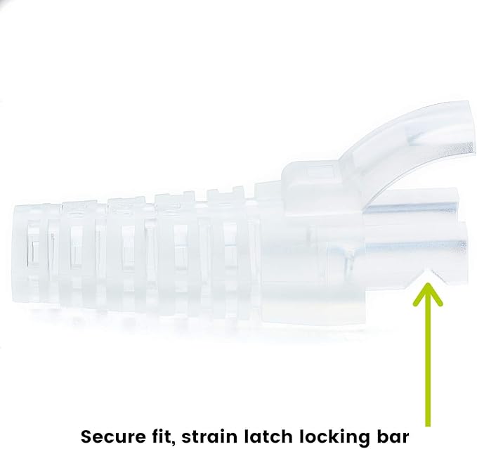 trueCABLE RJ45 Strain Relief Boots, Large 5.5 to 7.0mm Cut-to-Fit PVC Plug Cover, Transparent, 100 Pieces