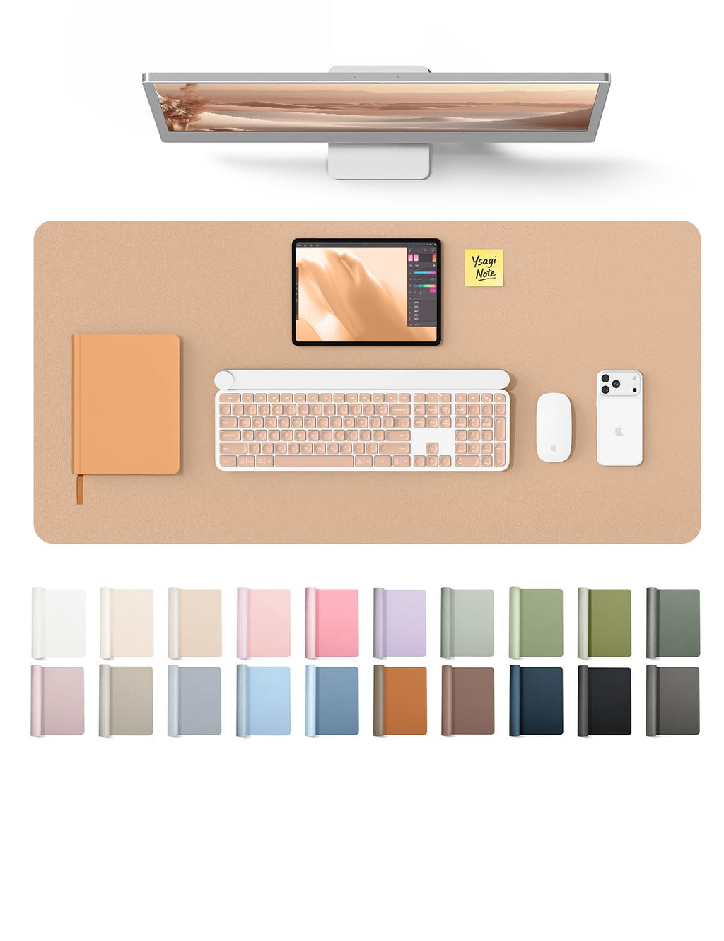 YSAGi Large Extended PU Leather Desk Pad Protector – Non-Slip Waterproof Desk Mat for Office & Home, Easy Clean Mouse Pad & Laptop Writing Blotter 35.4"x17" Black — 31.5" x 15.8"