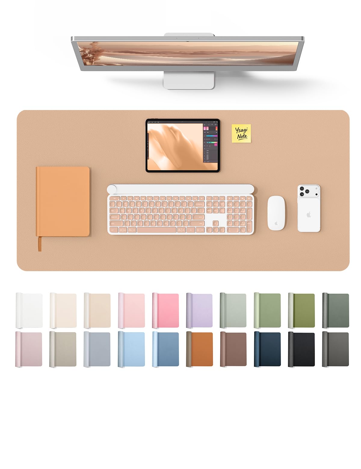 YSAGi Large Extended PU Leather Desk Pad Protector – Non-Slip Waterproof Desk Mat for Office & Home, Easy Clean Mouse Pad & Laptop Writing Blotter 35.4"x17" Black — 31.5" x 15.8"
