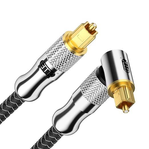 EMK Premium 24K Gold-Plated Right Angle Optical Cable – 90° Toslink to Toslink (1M/3Ft), 360° Rotatable for Soundbars, TVs & Home Theater